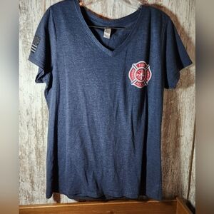 Heather Navy Blue Fire Rescue Women's Short Sleeve Tee Thin Red Line Flag